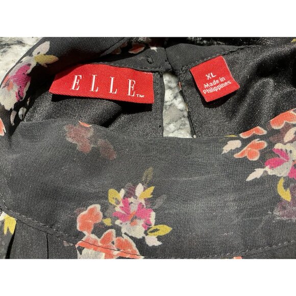 Elle Pleated Halter Top Size XL With Neck Tie For Bow Black Floral Print Lined - Picture 8 of 11